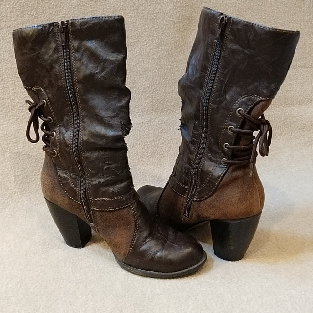 Brown High Heel Rear Lace Corset Boots Western